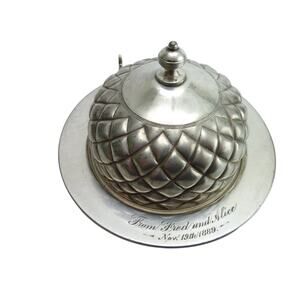 Antique Silver Dome Pineapple Butter Dish Engraved 1889 Lidded Quad Plated
